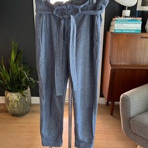 Zara paper bag waist chambray trousers